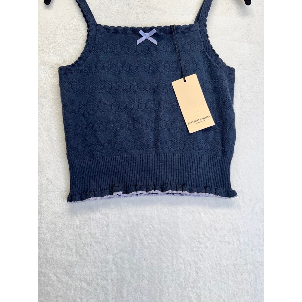 Scotch & Soda Camisole Women Small Pointelle Knit Navy Blue Bow Scallop